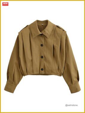 Cropped Pleated Trench Coat Casual Short Jacket Women's